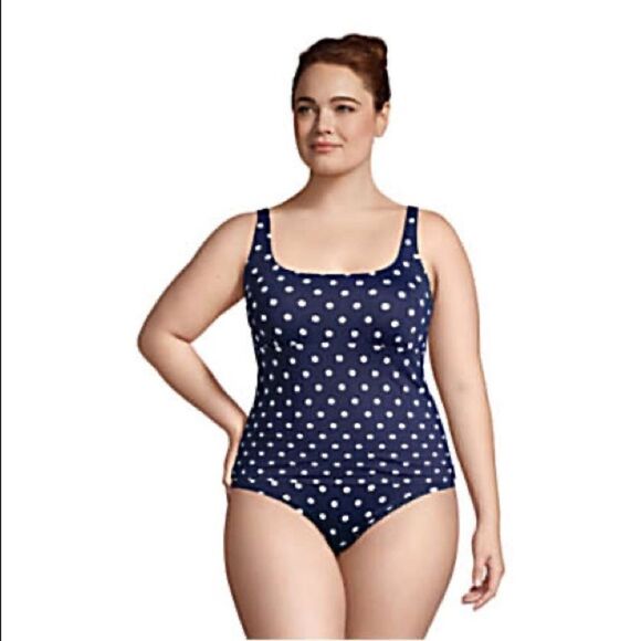Land’s End Plus size square neck tankini top blue Polka Dot underwire Various - Picture 2 of 3